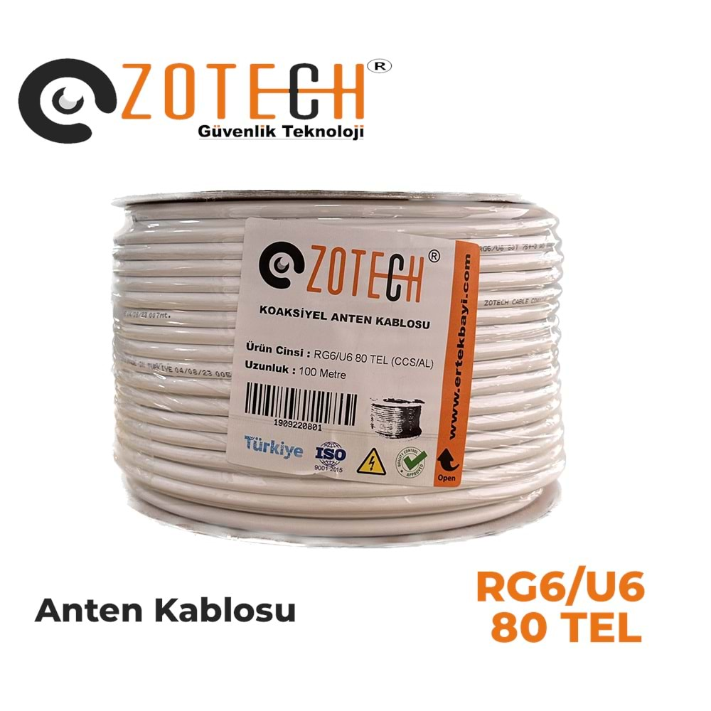 Zotech RG680100 80 TEL Uydu Anten Kablosu RG6/U6 1.02 100Metre (CCS/CU/AL)