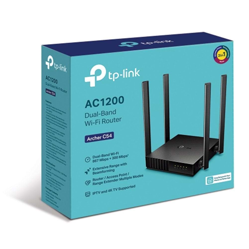 Tp-Link ARCHER C54 AC1200 4Port 867Mbps Dual Band WiFi Masaüstü Megabit Router Access Point Range Extender