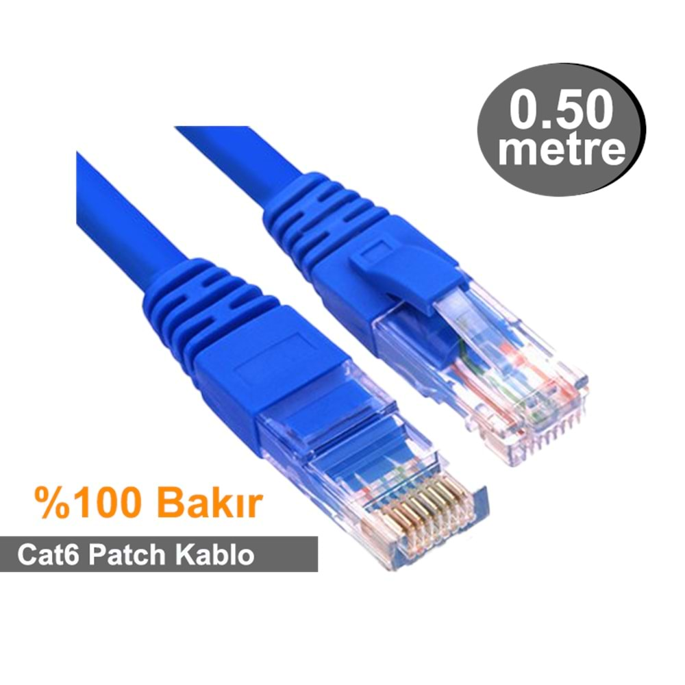 OJC RJ45-R J45 E/U CAT6 UTPP Patch Cord LSZH Blue 0.50Mt. (Bakır)