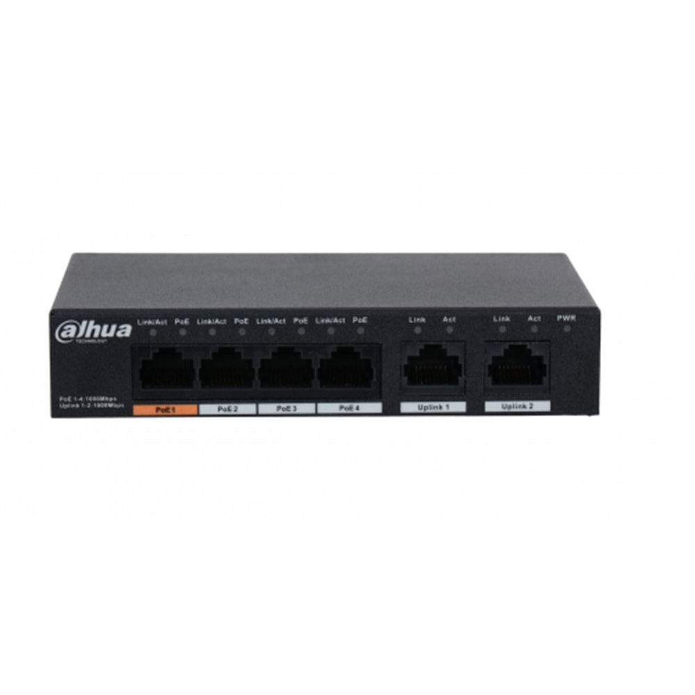 Dahua PFS3006-4GT-60-V2, 6 Port, Gigabit, 4 Port PoE, 60W, Yönetilemez, Masaüstü Switch