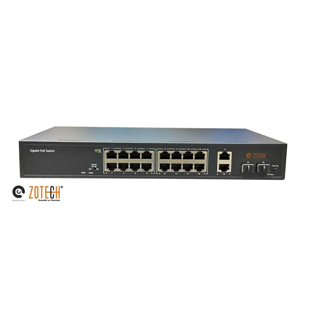 Zotech ZT-SW16GP2U2SF (16+2+2) 16P GB PoE 2P GB Uplink 2P SFP PoE Switch (200w)