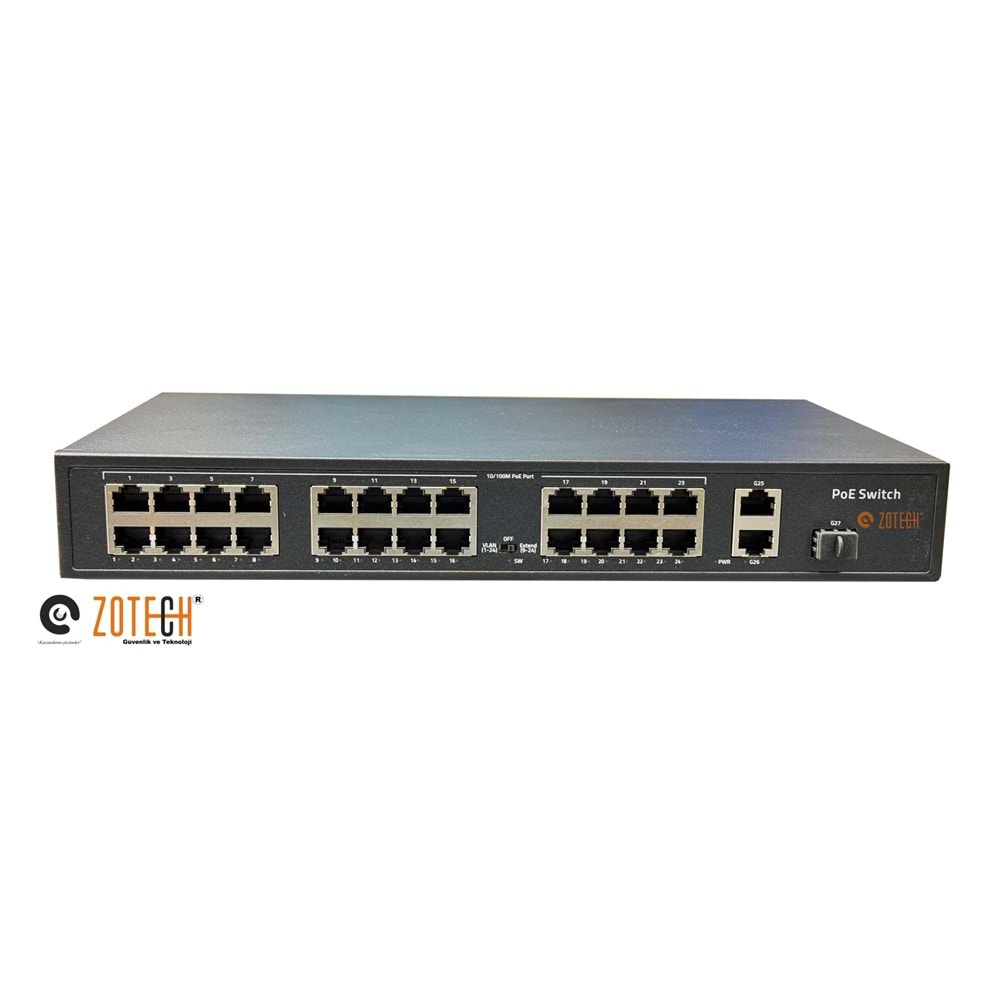 Zotech ZT-SW24P2UG1SF (24+2+1) 24P MB PoE 2P GB Uplink 1P SFP PoE Switch (300w)