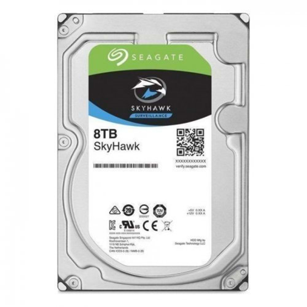 Seagate Skyhawk 3.5 8TB 250MB 7200RPM 7/24 Güvenlik Hard Disk(Distribütör Garantili)