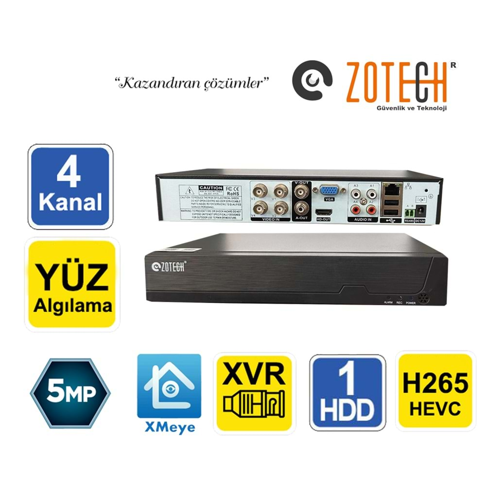 Zotech ZT-XM5204 4Kanal 4Ses H265 5MP 5in1 Dvr Kayıt Cihazı (Xmeye Pro)