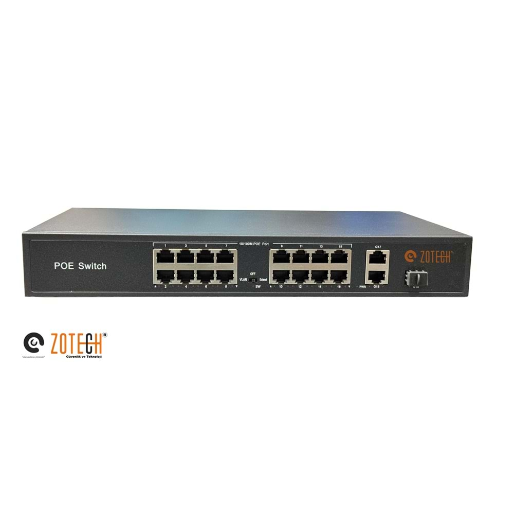 Zotech ZT-SW16P2UG1SF (16+2)16P MB PoE 2P GB Uplink 1P SFP PoE Switch (200w)