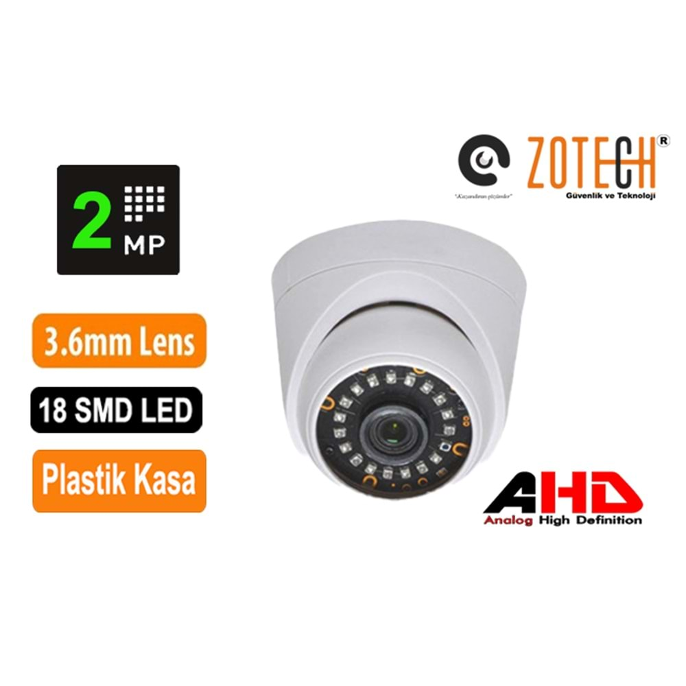 Zotech ZT-A10HD 18 Smd Led 2MP 3.6mm Dome Kamera(30Mt)(Seri Sonu)