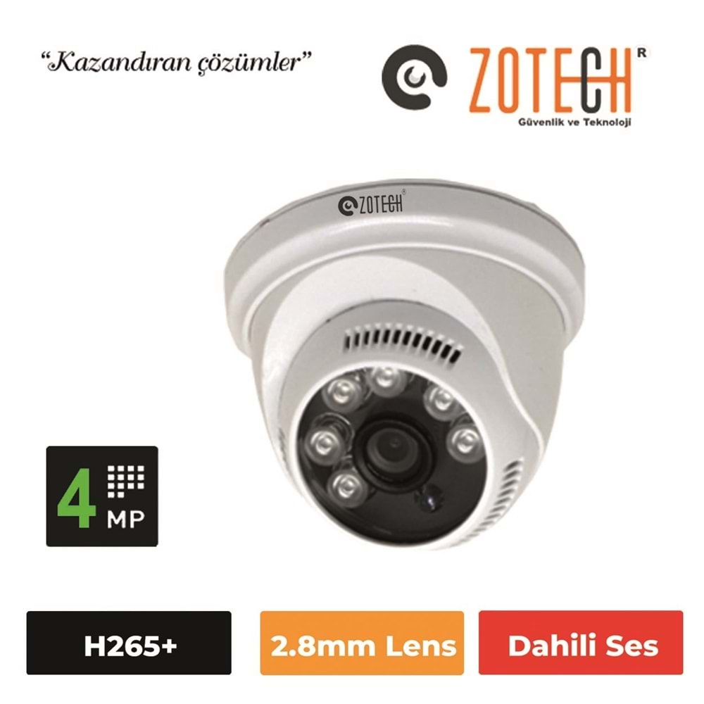 Zotech ZT-DMS406IP 4MP 2.8mm 6SK Led H265 IP Dome Kamera(Sesli)(45Mt.)(S)