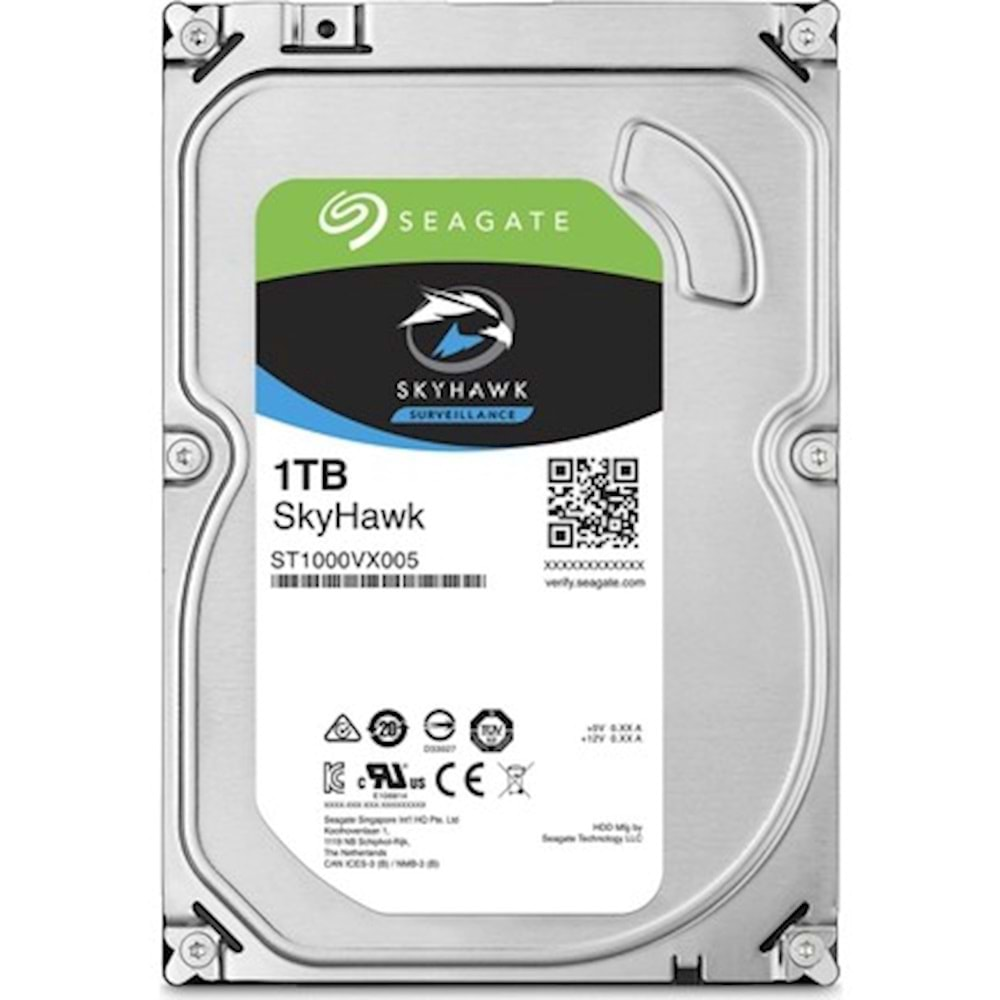 Seagate Skyhawk 1TB 3.5 Inc 5900 Sata3 64MB SV35 7/24 (Distribütör Garantili)