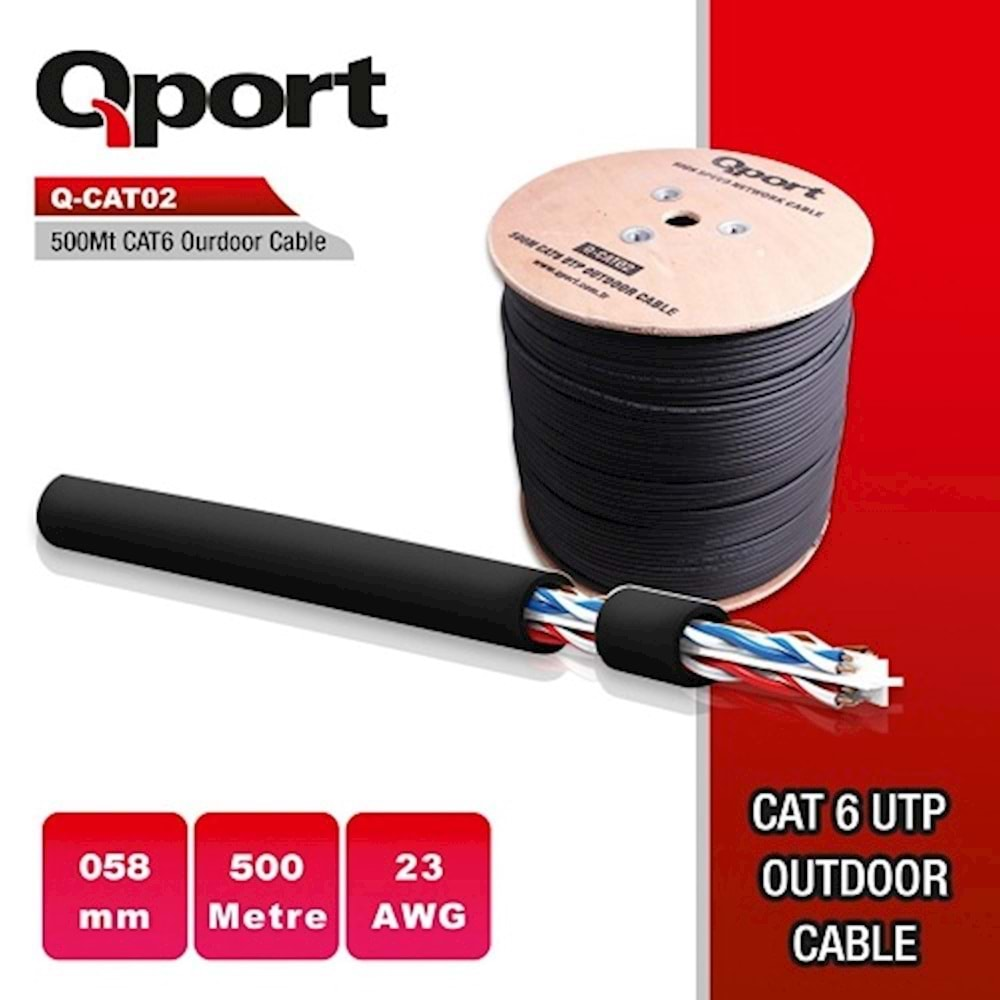 Qport Q-Cat02 500Mt Cat6 Outdoor 23awg 0.58mm