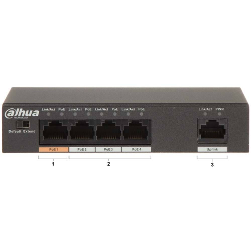 Dahua PFS3005-4ET-60-V2 5 Port MegaBit 4 Port PoE 60W Yönetilemez PoE Switch