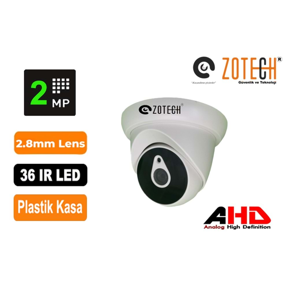 Zotech ZT-DM236HD 2MP 36IR Led 2.8mm Plastik Dome 4in1 Kamera (45Mt)(S)