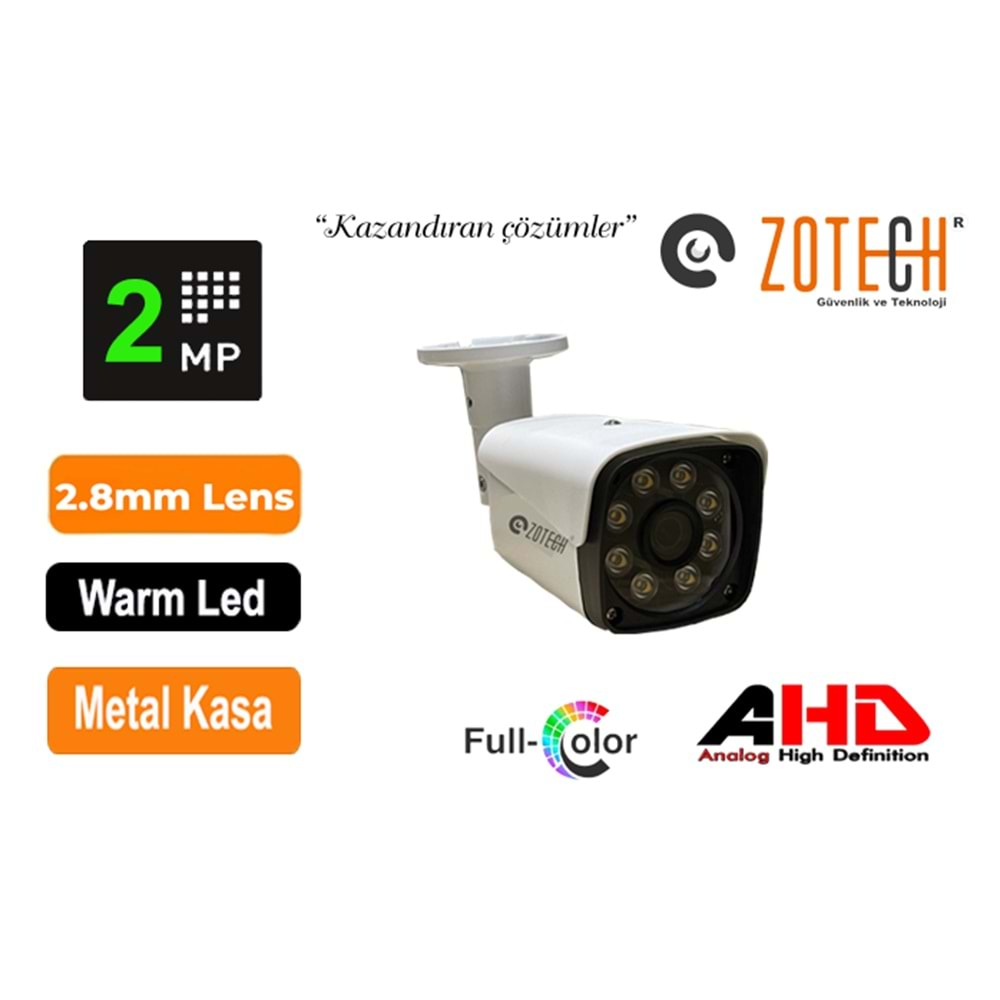 Zotech FC-M208HD28 Full Color 8 WarmLed 2MP 2.8mm Metal Ahd Kamera(40Mt.)(S)