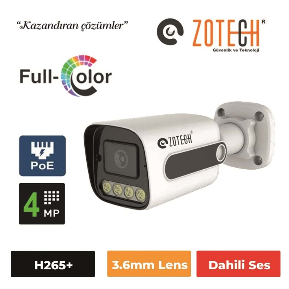 Zotech FC-C404IP36-P-A Poe 4MP 4 WarmLed 3.6mm H265+ Ip Kamera(Sesli)