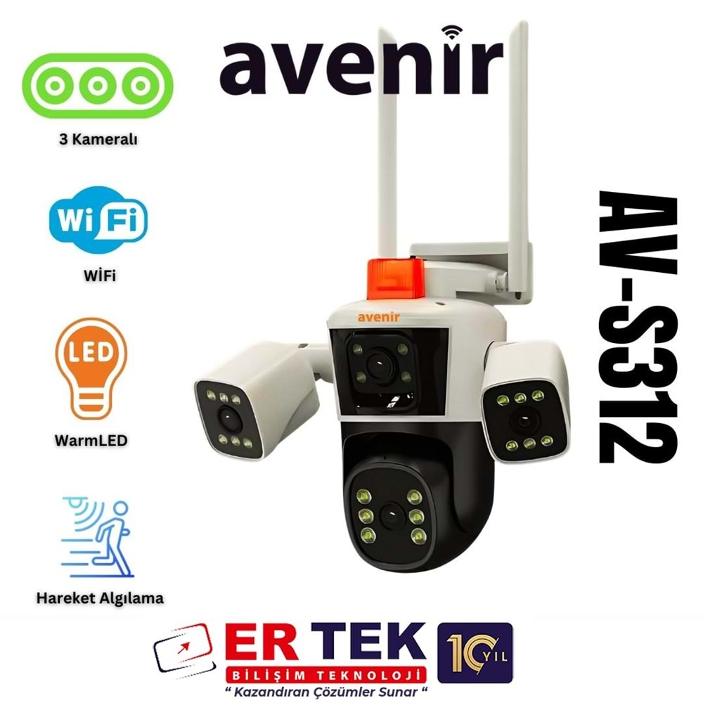 Avenir AV-S312 (Wifi) 12MP 3x4mp Kameralı Onvif Destekli Ptz/Panoramik