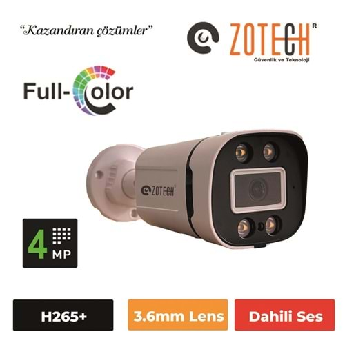 Zotech FC-K404IP-A 4MP 3.6 mm 4 Warm Led H265 Full Color IP Kamera(Sesli)(S)