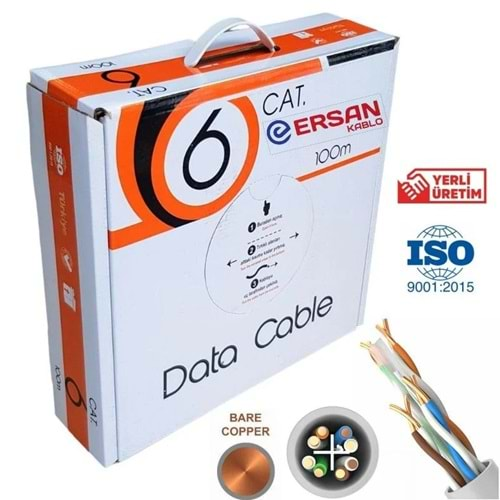 Ersan Cat6 4x4x23AWG 0,57mm CU U/UTP Full Bakır Network Kablosu(100Mt)