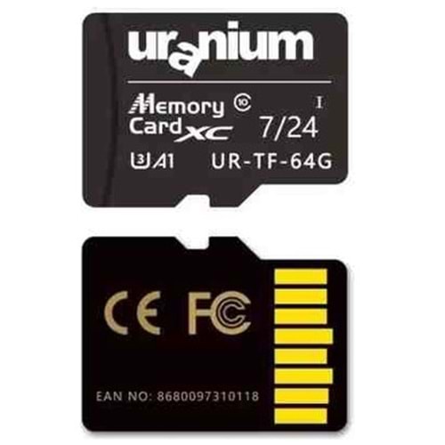 Uranium UR-TF-64G 64GB Micro SD Card U3 7/24 Hafıza Kartı 100/40MBS