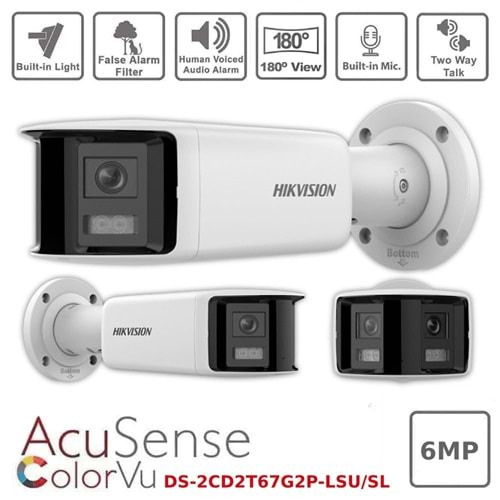 Hikvision DS-2CD2T67G2P-LSU/SL 2.8mm 6MP Panoramic Dual Lens ColorVu Fixed IP Kamera(40Mt.)(Sesli)