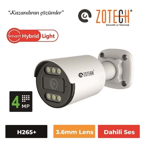 Zotech SMR-GBP406IP-A 4MP 6 Smart Hybrid Light 3.6mm H265 IP Bullet Kamera(Sesli)