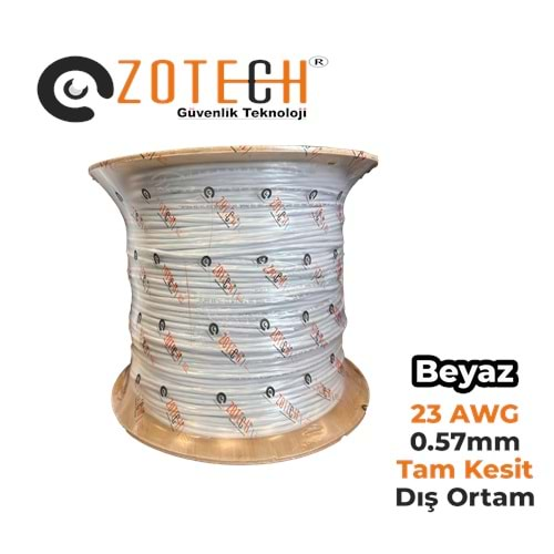 Zotech 6123500B 23Awg (PE)Beyaz Dış Ortam Cat6 Kablo 0,57mm U-UTP Kasnak(500Mt)