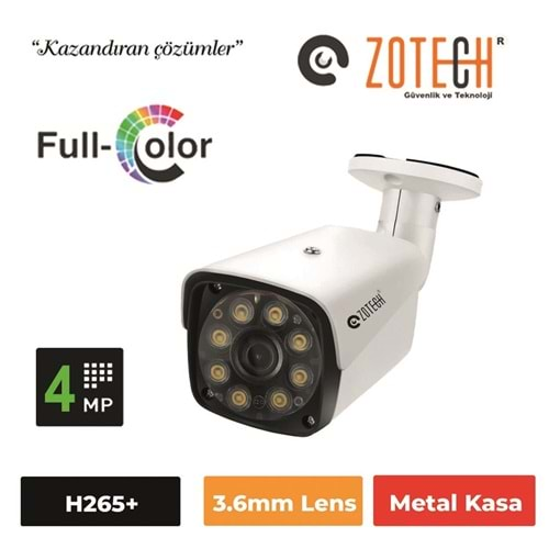 Zotech FC-B208IP36 4MP 3.6mm 8 Warm Full Color H265 IP Metal Bullet(40Mt.)(S)