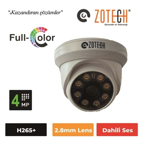 Zotech FC-DMS408IP 4MP 2.8mm 8 Warm Full Color H265 IP Dome Kamera(Sesli)(45Mt.)(S)