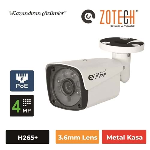 Zotech ZT-M406IP-P PoE 4MP 3.6mm 6Sk Led H265 Metal Bullet Ip (45mt)(S)