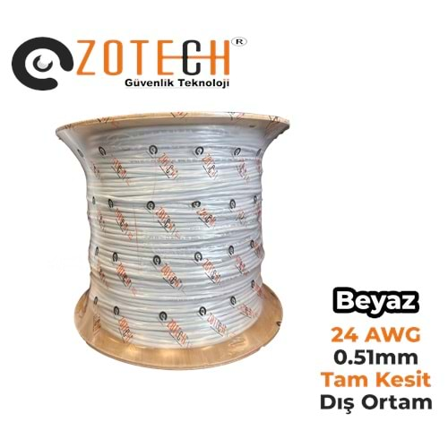 Zotech 6124500 24Awg (PE)Beyaz Dış Ortam Cat6 Kablo 0,51mm U-UTP Kasnak(500Mt)