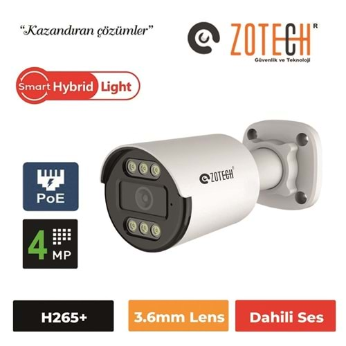 Zotech SMR-GBP406IP36-P-A Poe 4MP 6 Smart Hybrid Light 3.6mm H265 IP Bullet Kamera(Sesli)