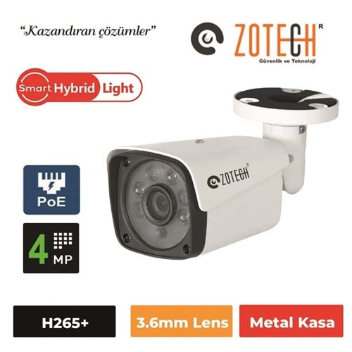 Zotech SMR-B206IP36-P PoE 4MP 6 Smart Hybrid Light 3.6mm H265 IP Metal Bullet(40Mt.)(S)