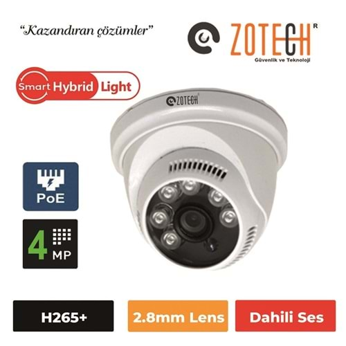 Zotech SMR-DMS406IP-P-A PoE 4MP 6 Smart Hybrid Light 2.8mm H265 IP Dome Kamera(Sesli)(45Mt.)(S)