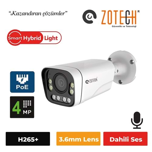 *Zotech FC-MB408IP-P-A PoE 4MP 3.6mm 8 Warm Full Color H265 IP Metal Bullet(60Mt.)(S)