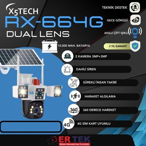 X5 Tech RX-664G 6 Mp Dual Lens O-KAM 4G Solar PT Kamera