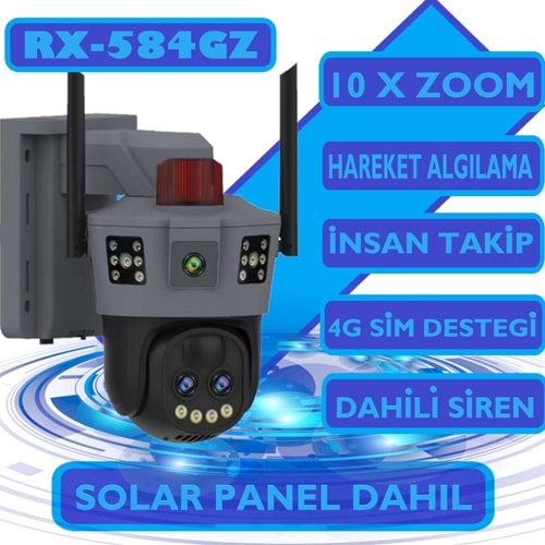 X5 Tech RX-584GZ-Dual Lens 10X Zoom 4G Solar Kamera O-KAM (Siyah)