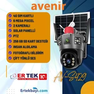 Avenir AV-S429 (4G-Solar) Sim Kartlı Güneş Enerjili Dış Ortam 360° Akıllı Kamera SD Kart